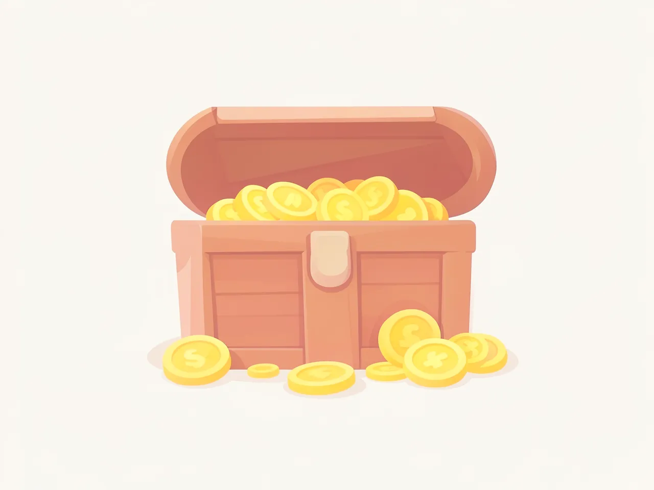 Cozy flat vector style: a treasure chest full of gold coins
